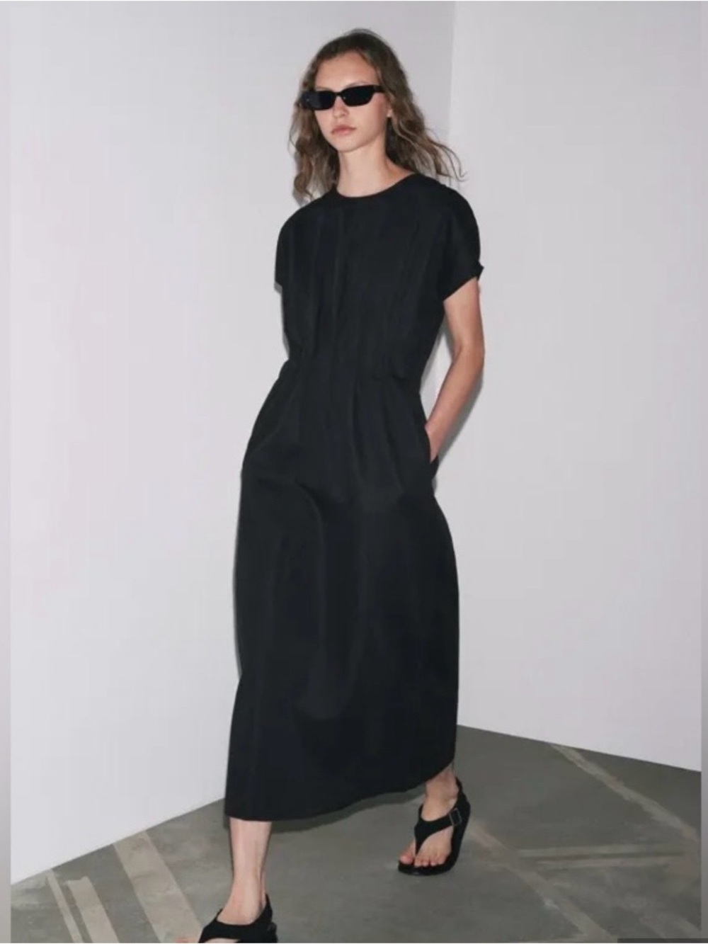Zara Cotton & Linen gathered at the waist midi dress, ZW collection, S NWOT